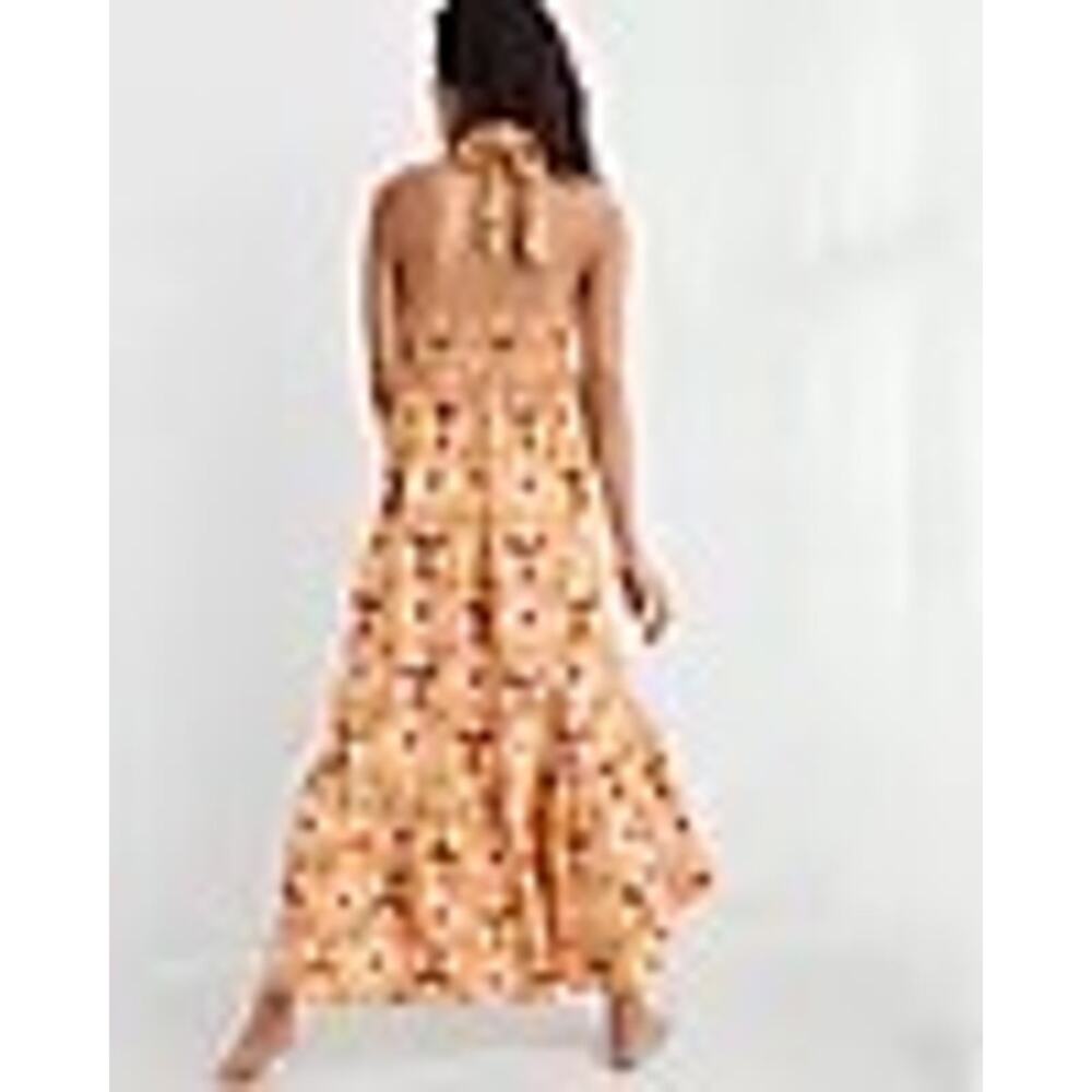 NWT Aerie High Low Halter Maxi Sundress Mustard Yellow Batik Linen Size XL - Picture 3 of 5
